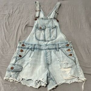 No Boundaries Distressed Denim Shorts Overalls